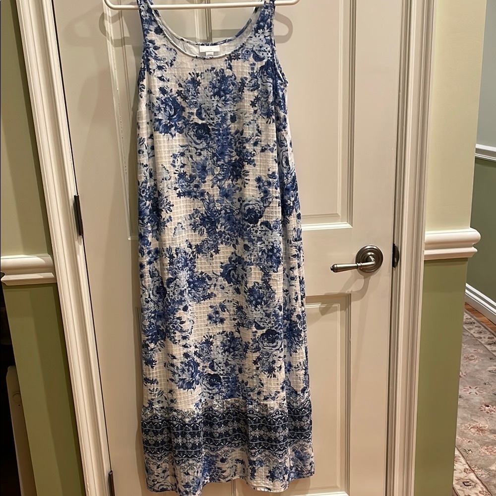 J. Jill Blue and White Floral Maxi Dress Fully Lined